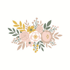 Fototapeta premium Soft Pastel Floral Arrangement with Green Leaves and Yellow Accents