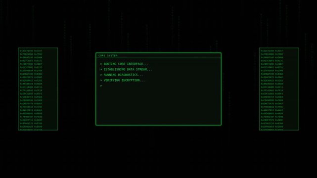 A dark digital interface displaying green text and code, suggesting data processing and analysis