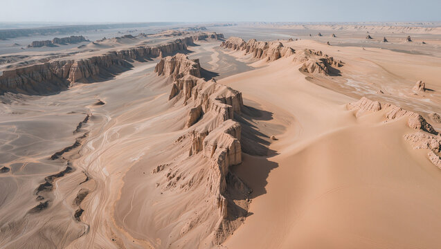 Aerial View of Yardang Landform in Gobi Desert, Xinjiang, China