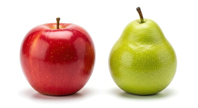 Fresh red apple and ripe green pear placed together representing healthy food choices for a balanced diet and nutritional wellness in a natural snack selection for families seeking organic