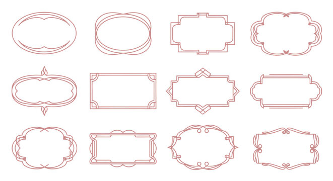 Set of Various Shaped Elegant Vintage Ornate Frames on Isolated White Background