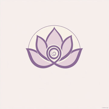 A minimalist logo featuring a simplified lotus flower At the center of the lotus, a subtle spiral or concentric circle represents breath and inner stillness.