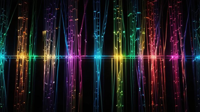 Rainbow Neon Tech Pattern With Glowing Wires and Grid Based Design