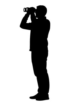 Professional photographer silhouette vector illustration looking through a camera lens