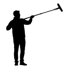 Film crew boom operator with microphone silhouette vector illustration © Avijit