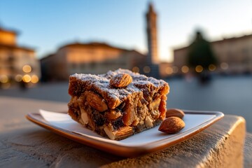 Obraz premium Savoring panforte with Tuscan sunset in the background