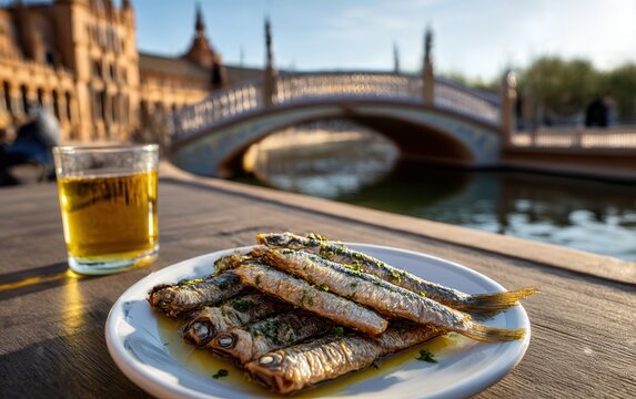 Vinegar anchovies at dusk in Seville's plaza