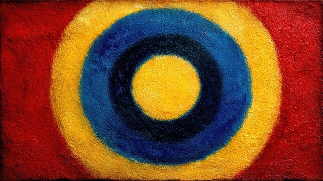 Vibrant circles dance on a red canvas with expressive tones