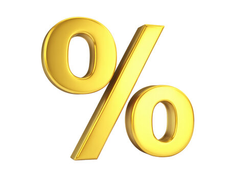 Shiny golden 3d render of a metallic percentage symbol icon, perfect for indicating special offers, discounts, sales, financial growth, interest rates, or promotional deals, standing out brilliantly