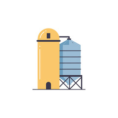 Modern Farm Silo Buildings, Agricultural Storage, Flat Design Illustration © AR99