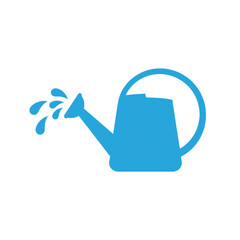 Obraz premium Blue watering can pouring water drops, isolated on white background, gardening icon