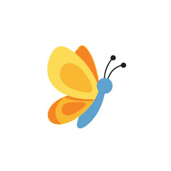 Cute cartoon butterfly flying, isolated on white background, vector illustration © AR99