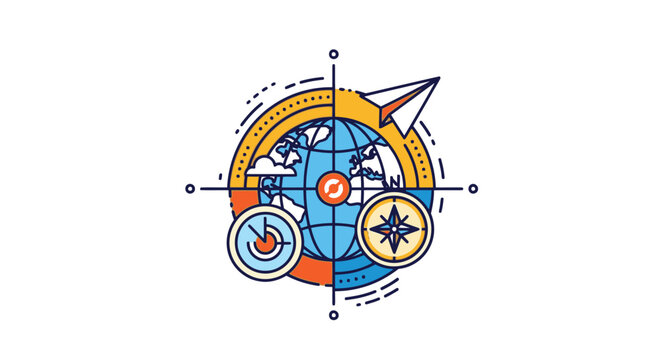 Globe with navigation compass symbols.