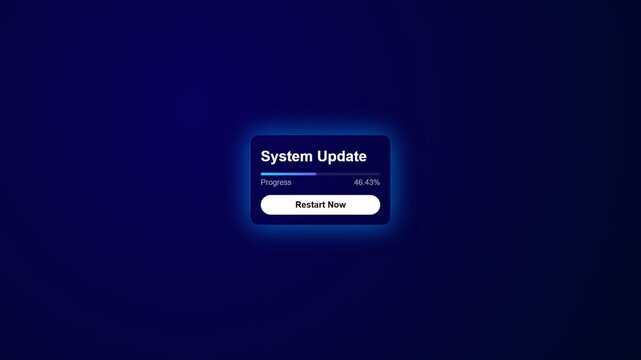 Computer System Update Progress Bar Animation with Restart Button