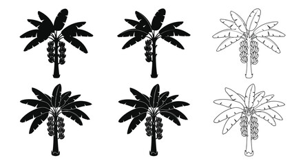 Black and white banana trees with fruit a striking silhouette © MDRAYHAN