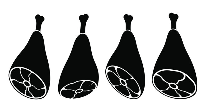 Four black silhouettes of pork hocks arranged in a row silhouette