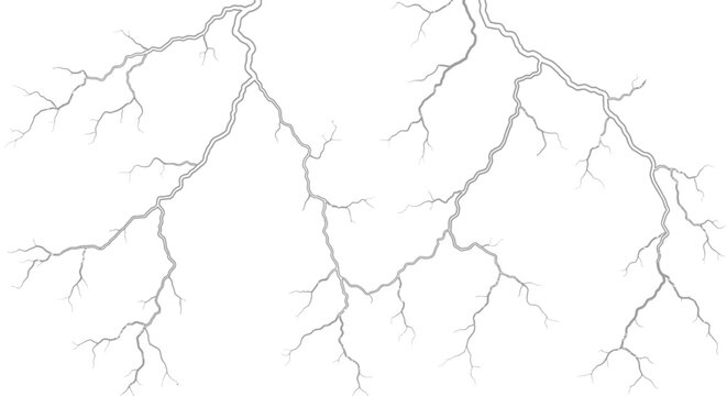 Dynamic Lightning Bolt or Crack Pattern Spreading Across a Surface on an Isolated White Background