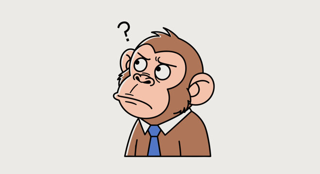 Confused Monkey Cartoon Character Pondering with Question Mark in Bright Studio