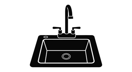 Obraz premium Modern kitchen sink with faucet presented as a striking silhouette