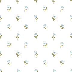 Fototapeta premium Minimal seamless pattern with small blue flowers on white