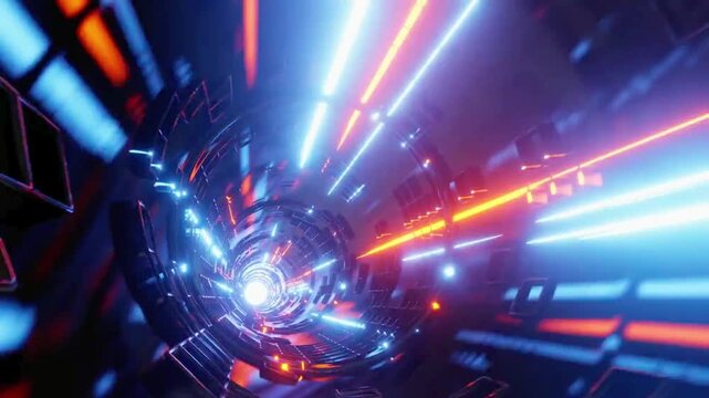 Immersive Digital Data Stream Concept in Cinematic Abstract Tech Corridor 4K

