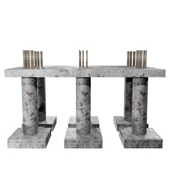 Naklejka premium 3D rendering of reinforced concrete columns on foundations with transparent background in PNG format