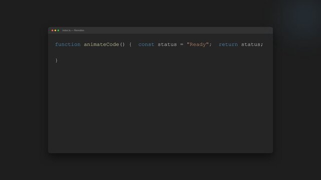 4K Animated Code Snippet Typing, VS Code Interface Simulation, Programming Syntax Highlighting Motion Graphic, Software Development and Engineering Concept, Tech Tutorial Backdrop