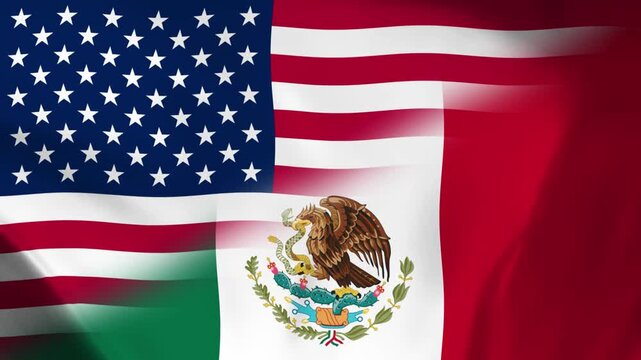 USA and Mexico Flag Waving Animation Alpha Channel Transparent Background 4K Loop