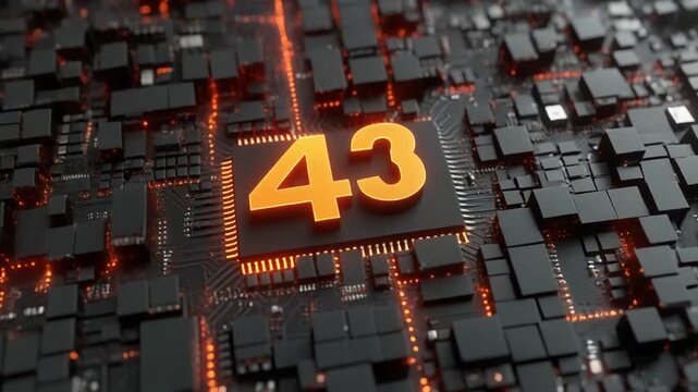 Digital Circuit Board with Glowing Orange Lines and Number 43