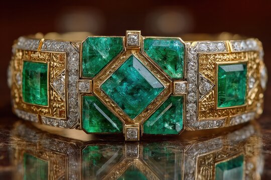 Luxurious emerald and diamond cuff bracelet