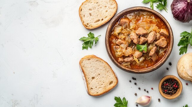 Hearty Polish Bigos Stew with Bread and Parsley