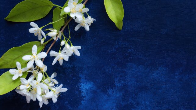 葉に近い濃い青色の背景に花