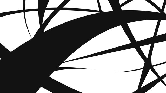 Abstract manga-style composition with bold sweeping curves and intersecting sharp lines. High-contrast black shapes create a sense of motion and structure, ideal for dynamic backgrounds.