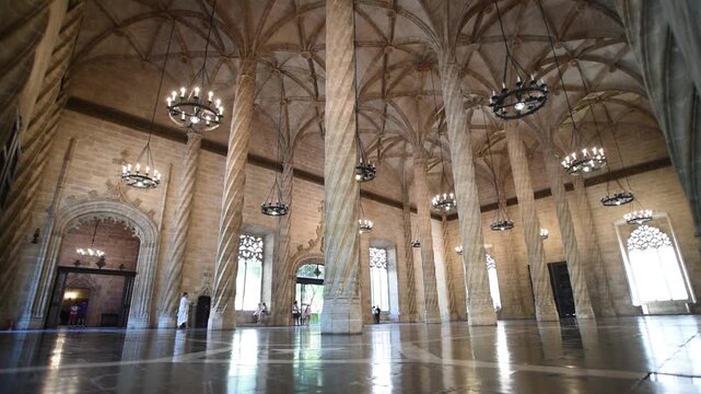 Historic Silk Exchange Valencia Spain &ndash; Interior Columns and Vaulted Ceilings