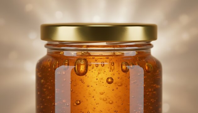 Golden Jar Lid Close Up with Bubbly Amber Gel