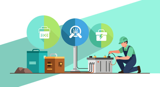 Technician Servicing Renewable Energy Battery Storage Infrastructure