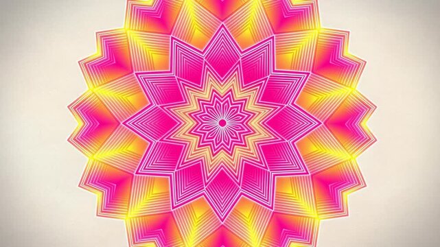 Vibrant geometric mandala pattern in pink and yellow hues. Represents creativity, harmony, and artistic expression in design