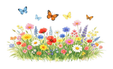 Fototapeta premium PNG Colorful butterflies and flowers illustration.