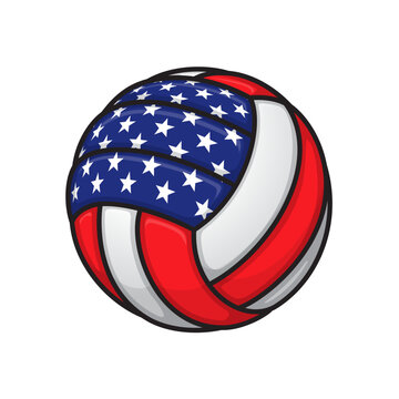 cartoon stylized volleyball with USA american flag logo simple illustration isolated on transparent background vector