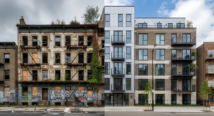 Obraz premium New york city brownstone and modern building facade blend urban architectural contrast