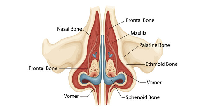 Anatomy of the human nasal cavity bones.