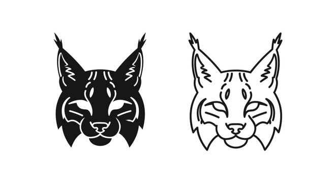 Black and White Lynx Face Designs - Stylish Cat Sketches Vector