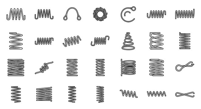 collection of various types of spring coils and wire forms set against a white background