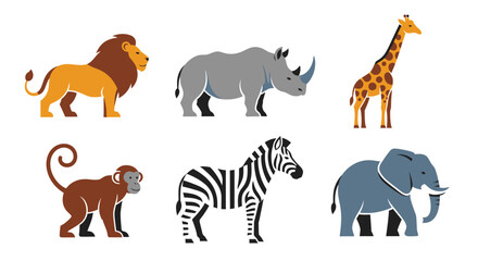 Obraz premium Cartoon animals set lion rhino giraffe monkey zebra elephant vector illustration