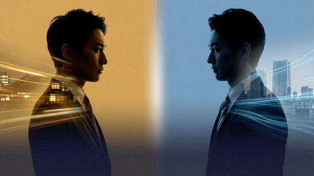 Dual Businessman Silhouette Double Exposure City Light