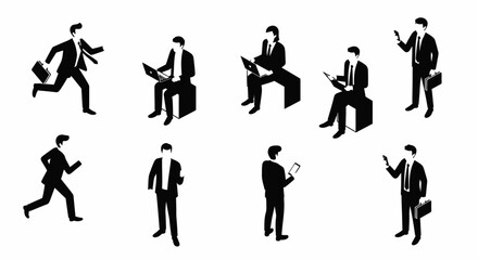 Fototapeta premium isometric business people in various actions like running and working on laptop