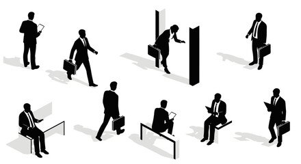 Fototapeta premium isometric business people silhouettes a vector set of corporate professionals walking and working