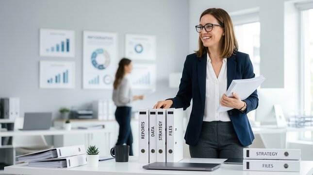 Administrative employee preparing reports and paperwork for compliance tasks