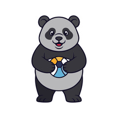 Fototapeta premium Cute panda mascot holding soccer ball in flat cartoon style, isolated on white background, vector illustration