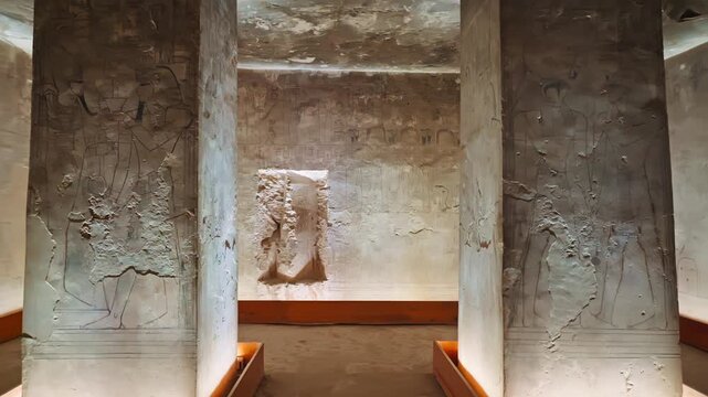 Interior view of the famous Seti the first tomb that is decorated with gods figures and hieroglyphs in the valley of Kings in Luxor in Egypt